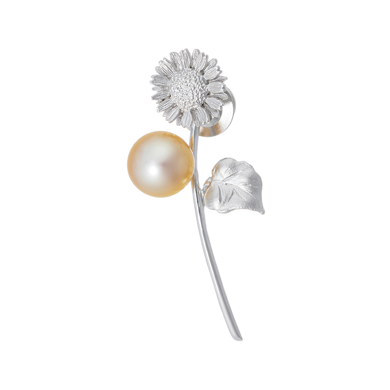 SV 白蝶真珠 ナチュラルゴールデン ひまわり ピンブローチ P 約10.0mm