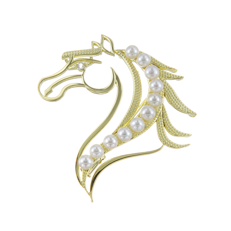 SV越物アコヤ真珠無調色黄金の午ペンダントブローチP約3.0mmTO約0.03ct