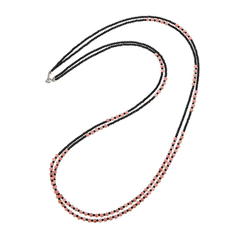 SV ロードクロサイトブラックスピネル2連ネックレス RH 約35.00ct SP 約35.00ct