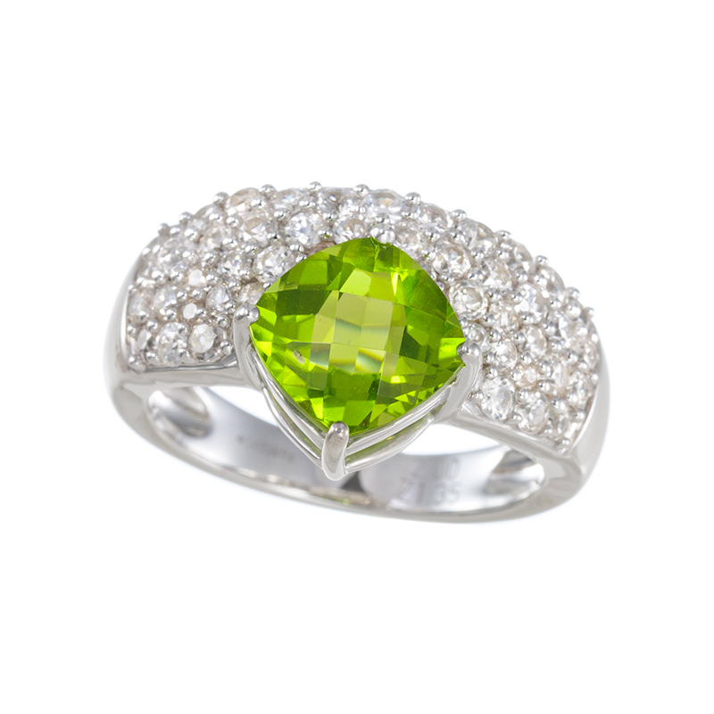パラシルペリドット天然ホワイトジルコンリングPE約2.00ctZI約1.35ct