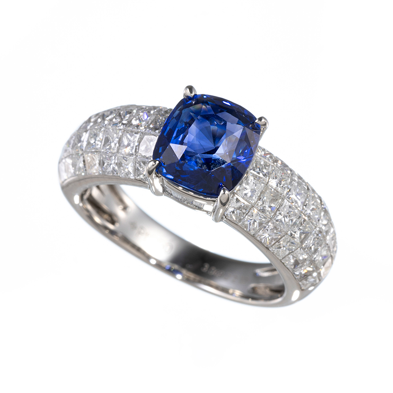 PT950　スリランカ産ロイヤルブルーサファイア　ダイヤ　ミステリーセッティング　リング SA 3.