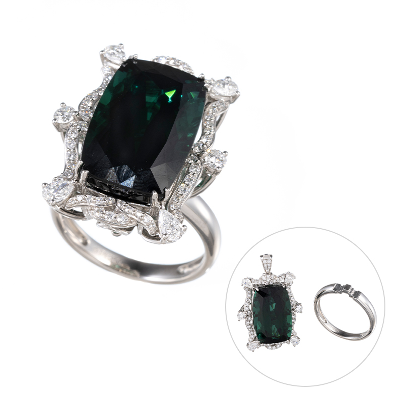 PT950 グリーントルマリン ダイヤ リング/ペンダントトップ T 14.243ct D 0.90