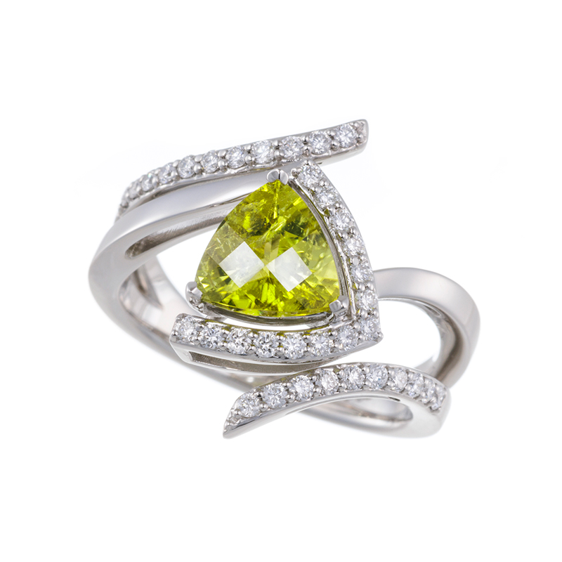 PT950 カナリートルマリン ダイヤ リング T 1.512ct D 0.34ct
