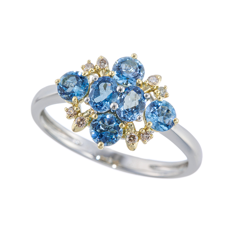 PT950/K18YG サンタマリアアフリカーナアクアマリン ブラウンダイヤ リング AQ 約0.7