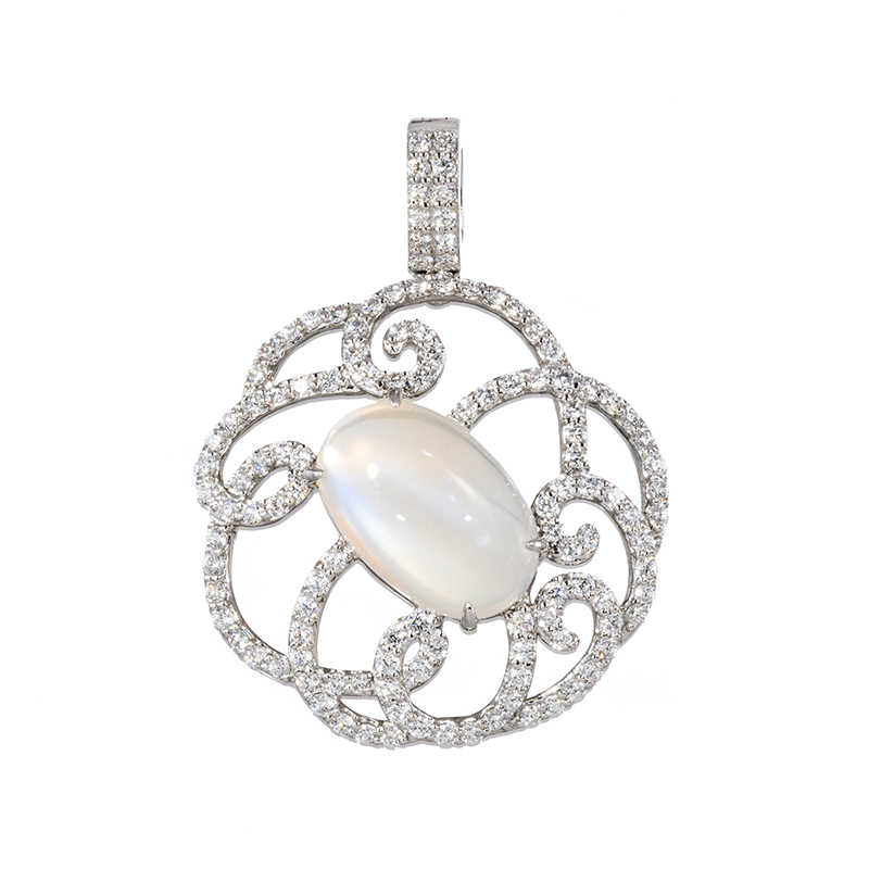 PT950ムーンストーンダイヤペンダントトップMO3.42ctD0.85ct