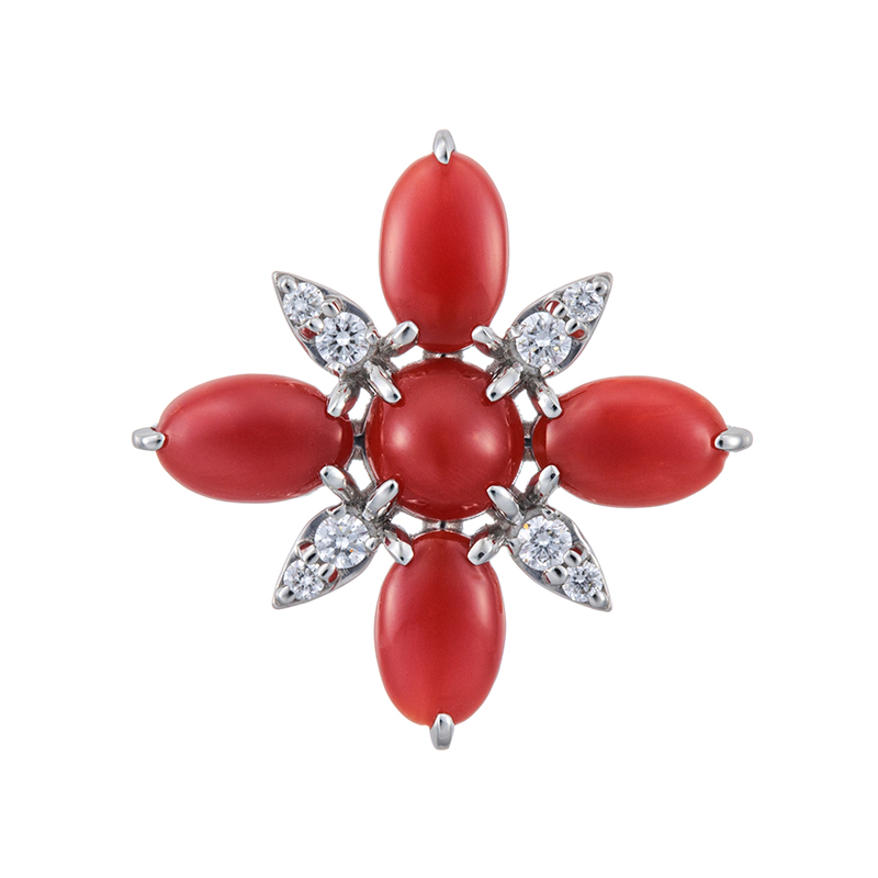 PT950 血赤サンゴ ダイヤ ペンダントトップ COR 約1.35ct D 約0.09ct 