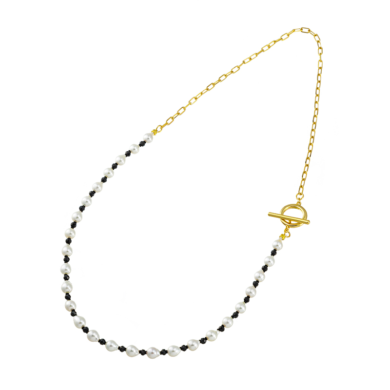 SV越物アコヤ真珠無調色ブラックスピネルデザインネックレス