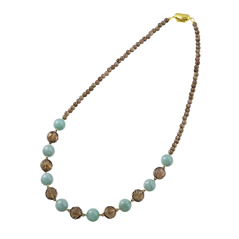 SV/K18YGスモーキークォーツヒスイネックレスQU約76.00ctJ約68.00ct