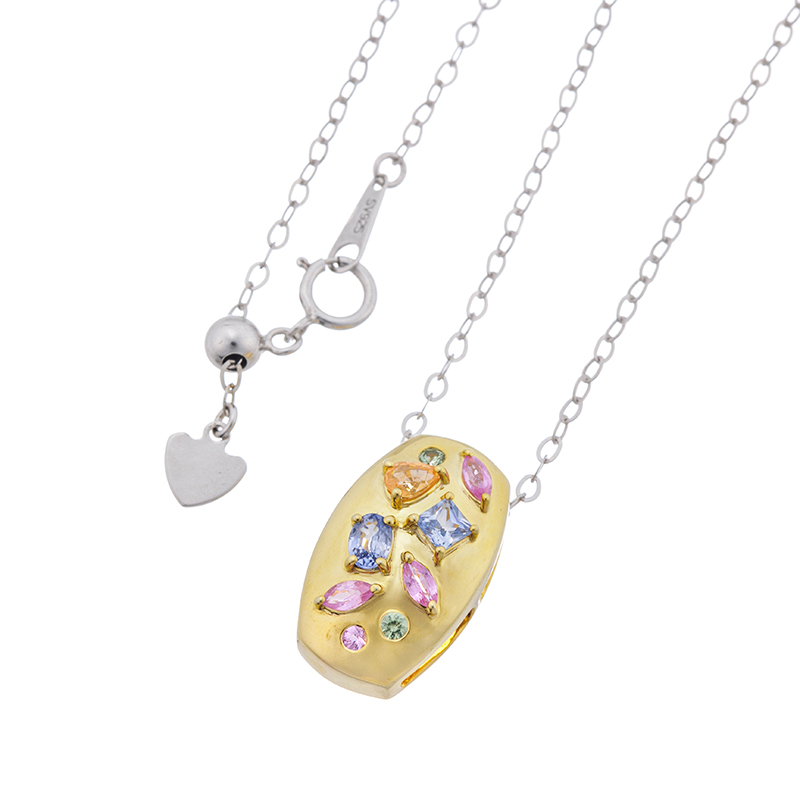 パラジウムシルバー950 サファイア スペサタイトガーネット ネックレス