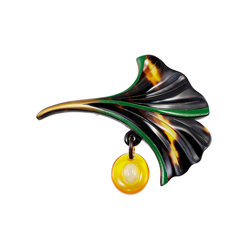 SV 本べっ甲 蒔絵 オパール ブローチ OP 約0.75ct