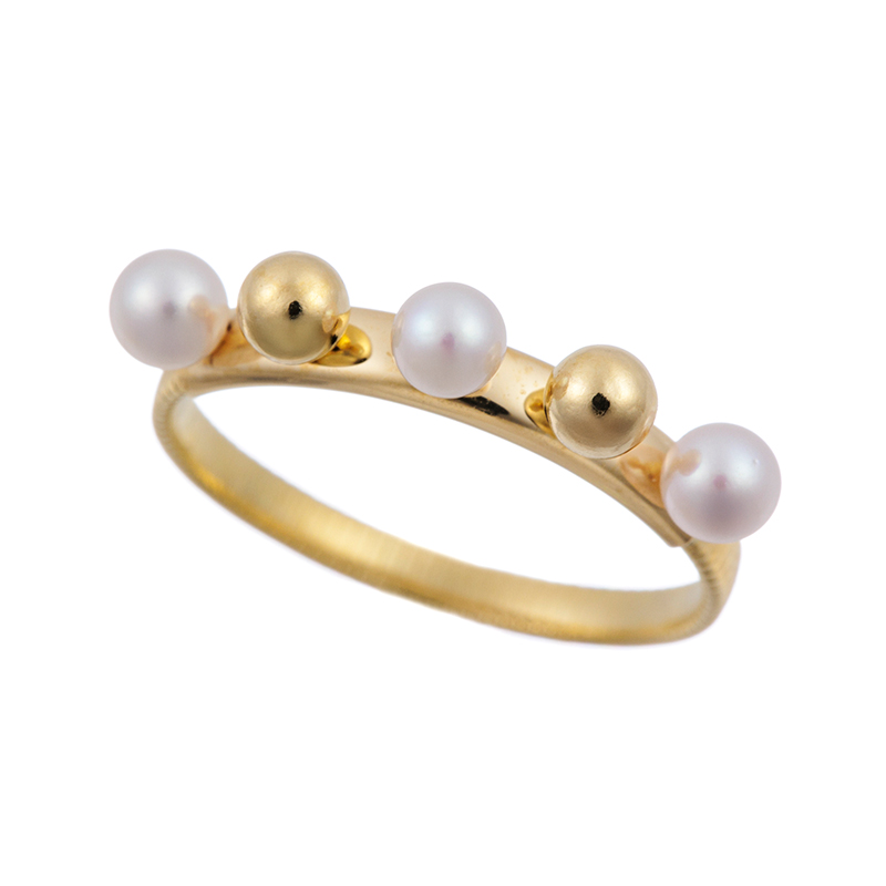 K18YGアコヤ真珠&プレーンボールアジャストリングP約3.0mm総重量：約1.1g8～15号