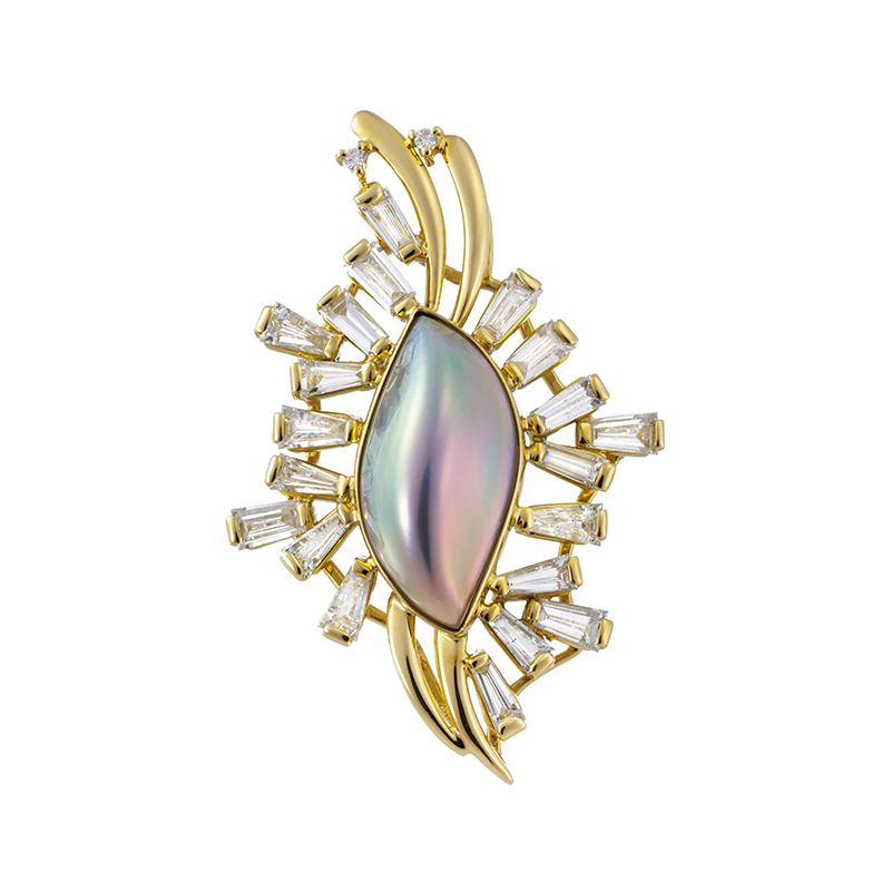 K18YG極選奄美大島産マベパール(極光)ダイヤペンダントトップP18.0×9.0mmD2.01ct