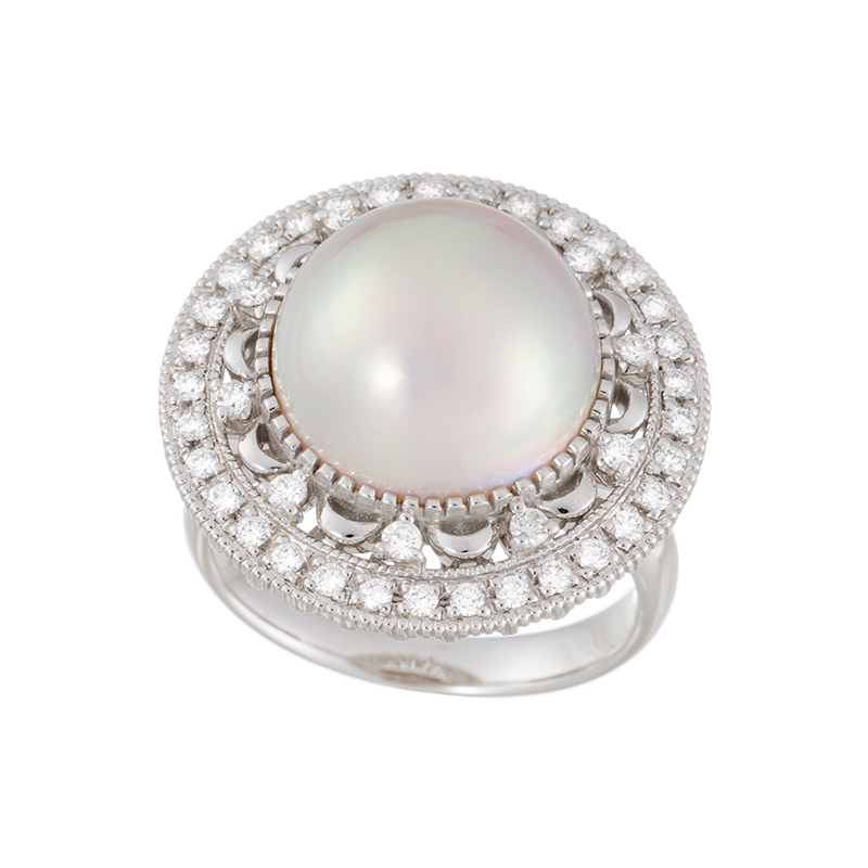 PT900極選奄美大島産マベパール(極光)ダイヤリングP約12.0mmD約0.47ct