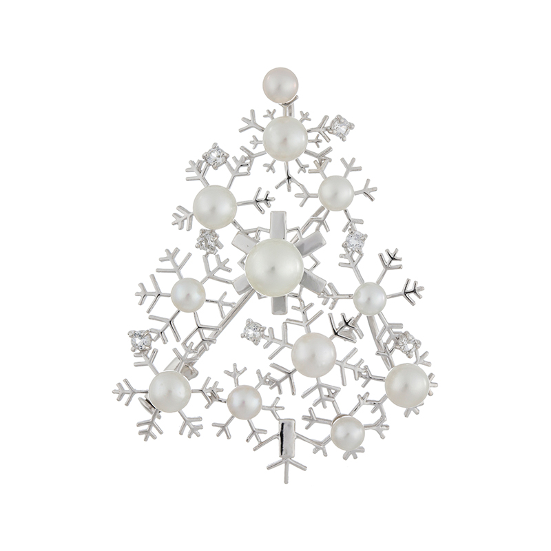 SV越物アコヤ真珠無調色ホワイトトパーズ白いきらめきペンダントブローチ