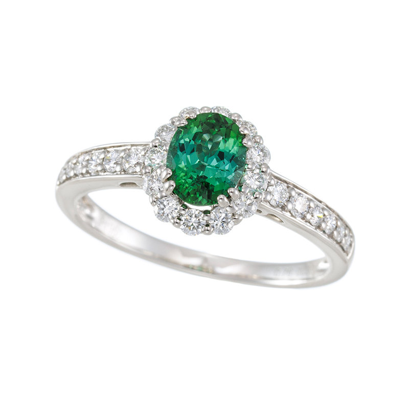 PT950 グリーントルマリン ダイヤ リング T 0.76ct D 0.39ct