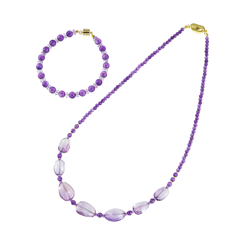 SV/K18YGアメシストネックレス＆ブレスレット2点セットAM約108.00ct