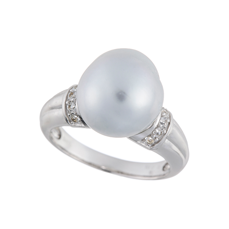 SV 白蝶真珠 白藍 ホワイトトパーズ リング P 約11.0mm TO 約0.15ct