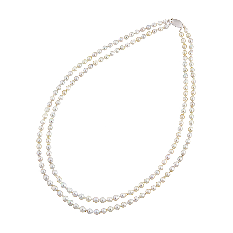 SV越物アコヤ真珠ナチュラルカラー2連ネックレスP約6.0mm約60cm