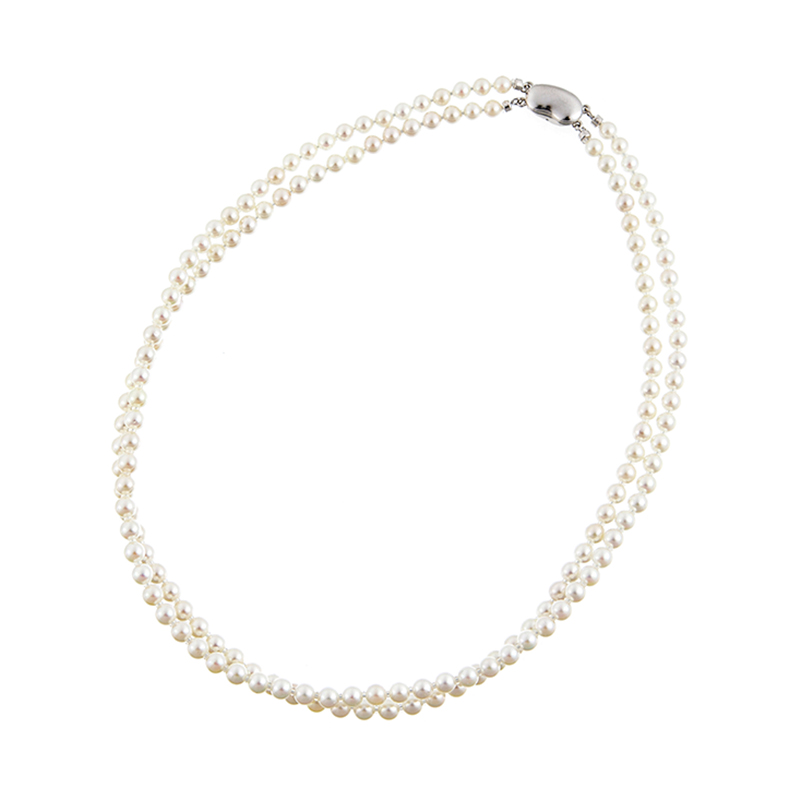 SVテリVeryGood越物アコヤ真珠無調色2連ネックレスP約4.5mm約42cm