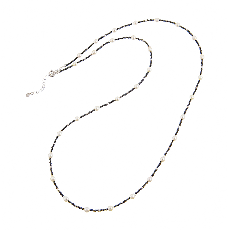 SV越物アコヤ真珠無調色ブラックスピネルロングネックレスP約5.0mmSP約15.00ct