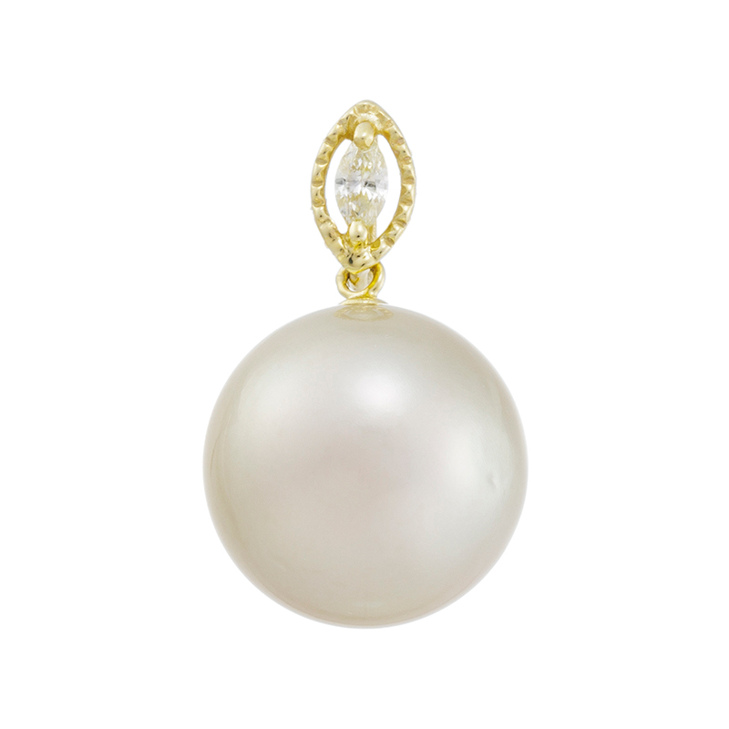 K18YG 黒蝶真珠 ナチュラルグリーンゴールデン ダイヤ ペンダントトップ