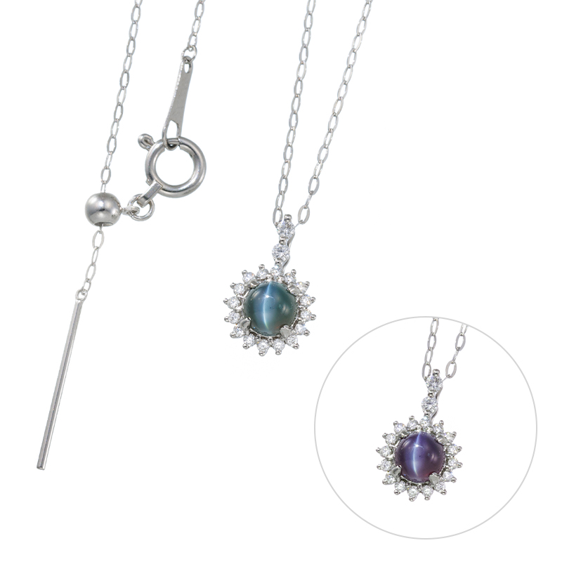 PT950 ブラジル産アレキサンドライトキャッツアイ ダイヤ ネックレス