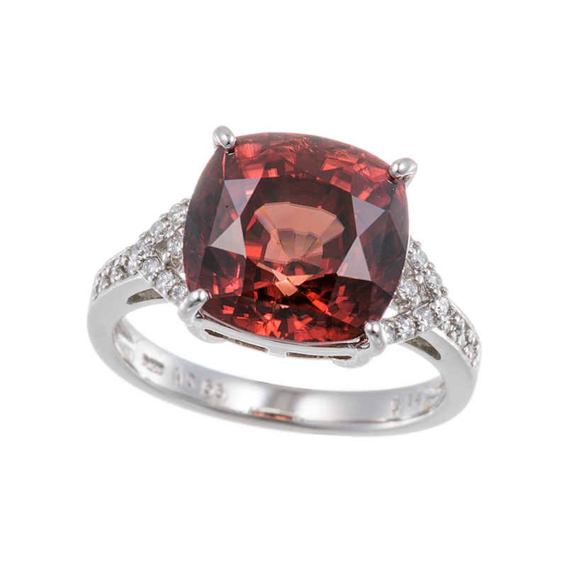 PT950 レッドジルコン ダイヤ リング ZI 10.66ct D 0.14ct