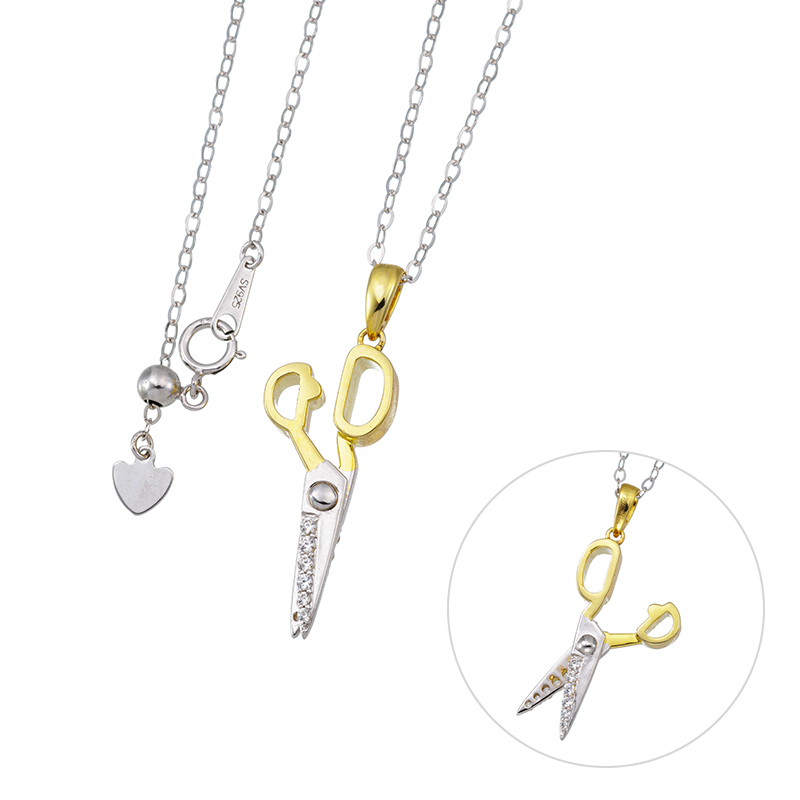 パラジウムシルバー950 天然ホワイトジルコン Scissors ネックレス ZI 約0.20ct 