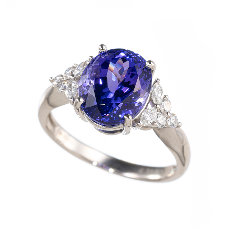 PT950 タンザナイト ダイヤ リング TA 約4.00ct D 約0.25ct