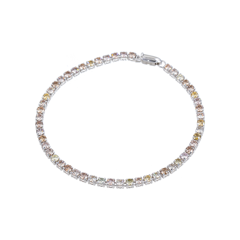 PT900ファンシーライトカラーダイヤシルキータッチブレスレットD約4.00ct