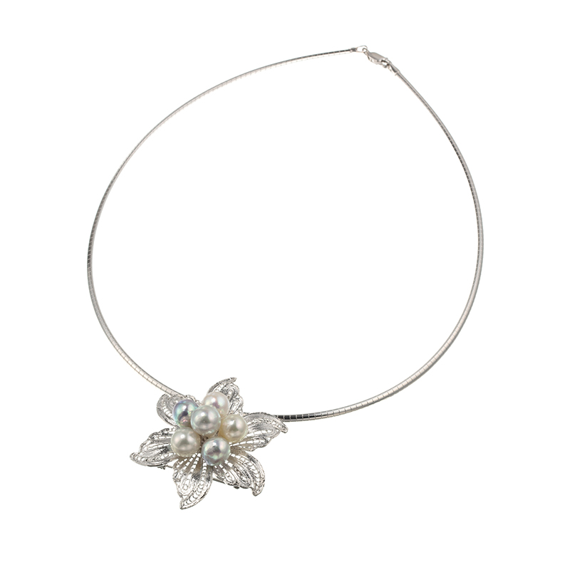 SV越物アコヤ真珠ナチュラルマルチカラーブローチネックレスP約8.0-9.0mm