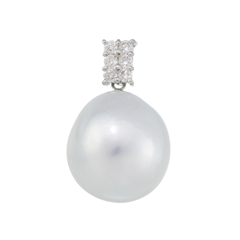 PT900 白蝶真珠 さざ波 ダイヤ ペンダントトップ P 約11.0mm D 約0.10ct