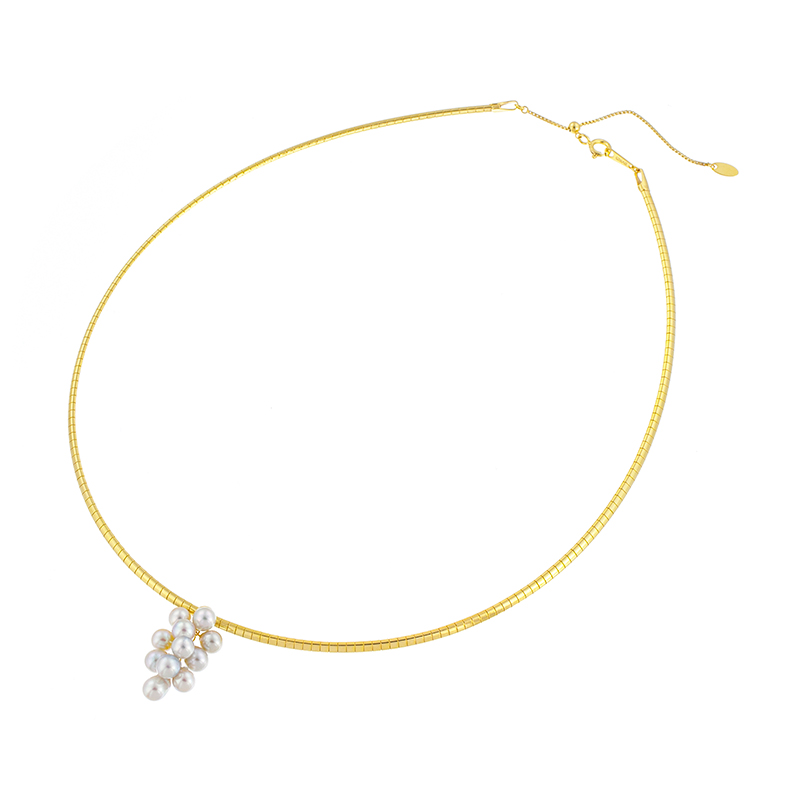 SV越物アコヤ真珠ナチュラルカラーデザインオメガネックレスP約5.0mm約46cm