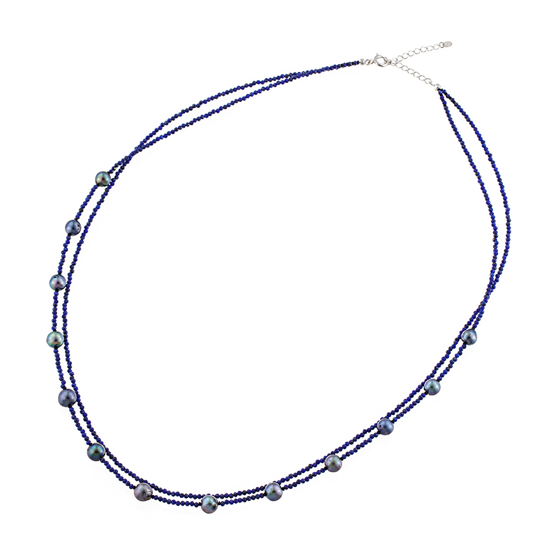 SVアコヤ真珠マルチカラー(トリート)ラピスラズリ2連デザインネックレス
