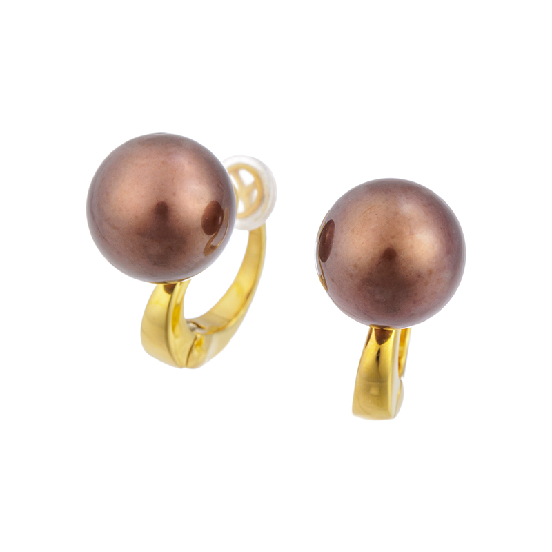 SV黒蝶真珠チョコレートカラー(トリート)フェザータッチイヤリングP約10.0mm