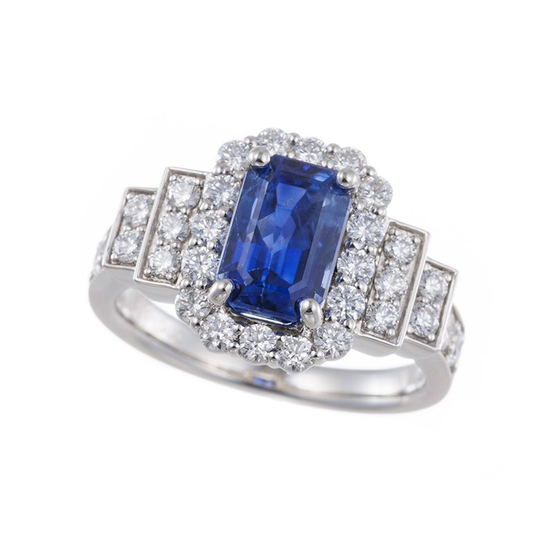 PT990 スリランカ産非加熱サファイア ダイヤ(リリーダイヤカット) リング 