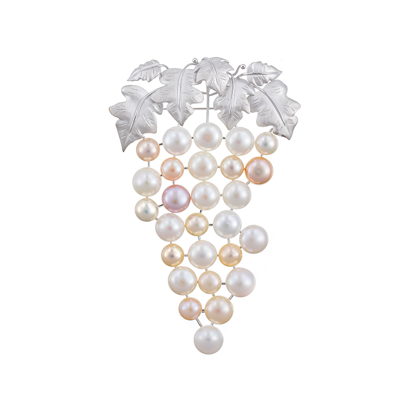 SV 淡水真珠 カラフルマルチカラー メガグレープ ブローチ P 約10.0-12.0mm