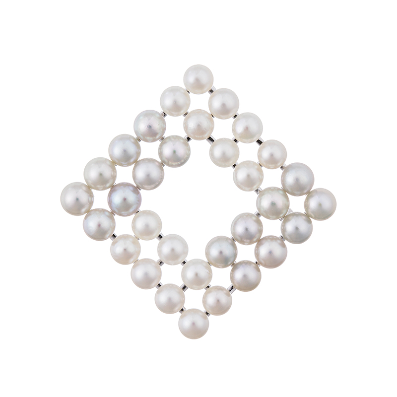 SV越物アコヤ真珠スクエアナチュラルバイカラーペンダントブローチP約4.0-5.0mm