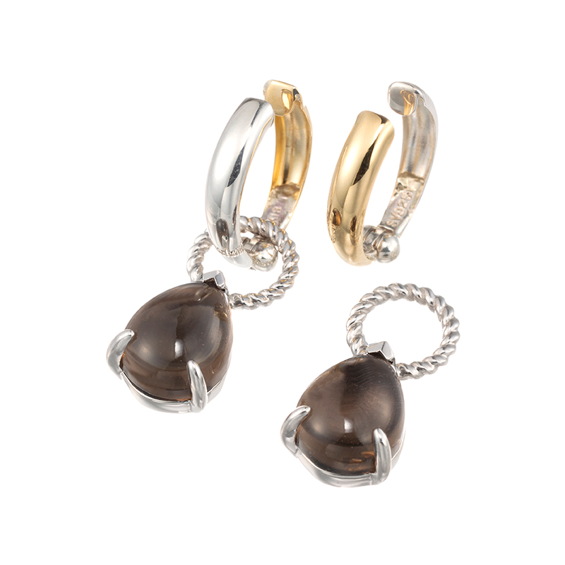 パラシル950/SV/K18YGスモーキークォーツチャーム&ピアリングセットQU約3.00ct