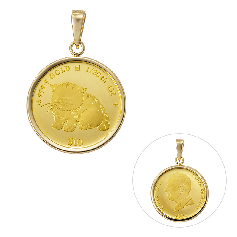 純金/K18YG2025年1/20ozキャットコインペンダントトップ