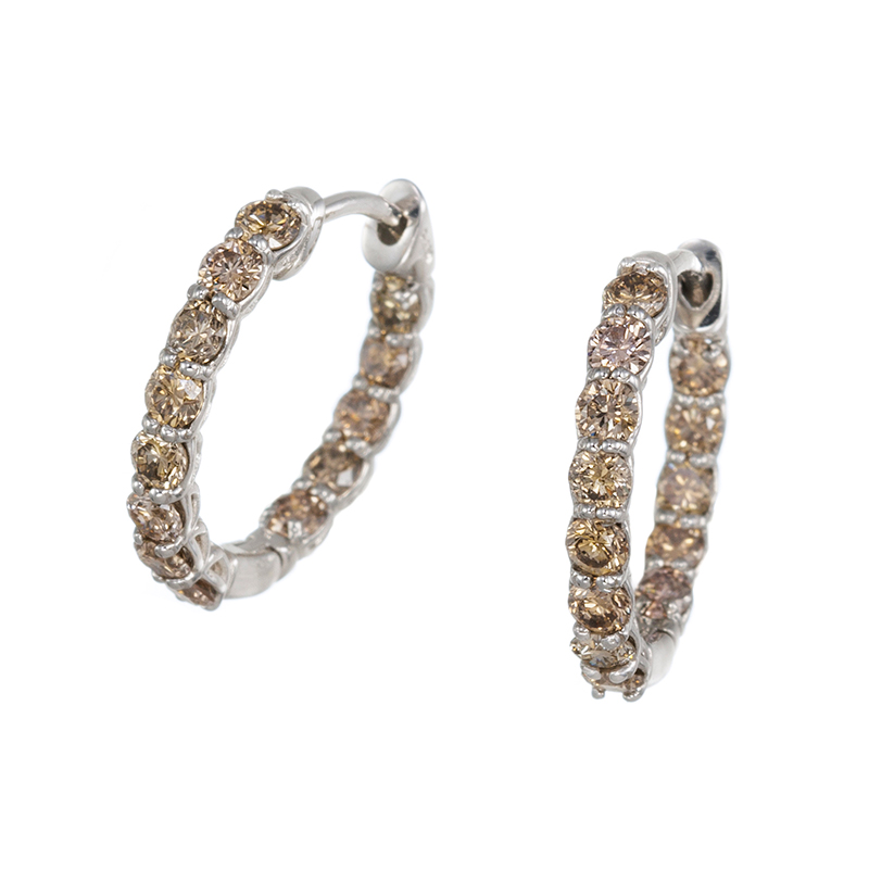 Pt950 中折ダイヤモンドフープピアス0.22ct[片耳]Gstv GSTV PT950 ブラウンダイヤモンド ピアス BRD 約0.70ct