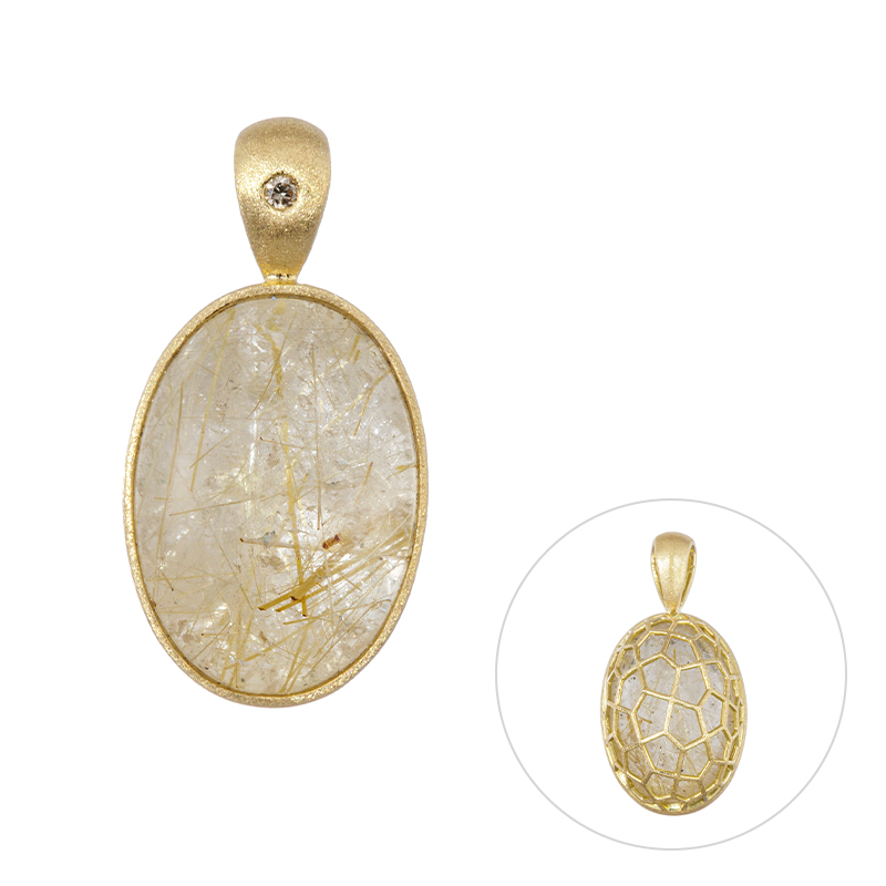 K18YGルチルクォーツブラウンダイヤペンダントトップQU約6.00ctBRD約0.009ct