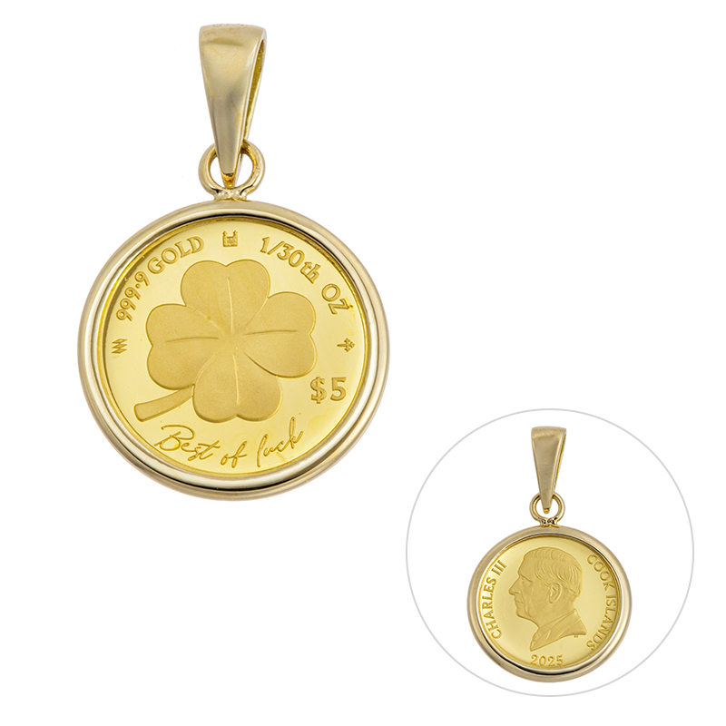 純金/K18YG2025年1/30ozフォーリーブスクローバーコインペンダントトップ総重量約1.4g
