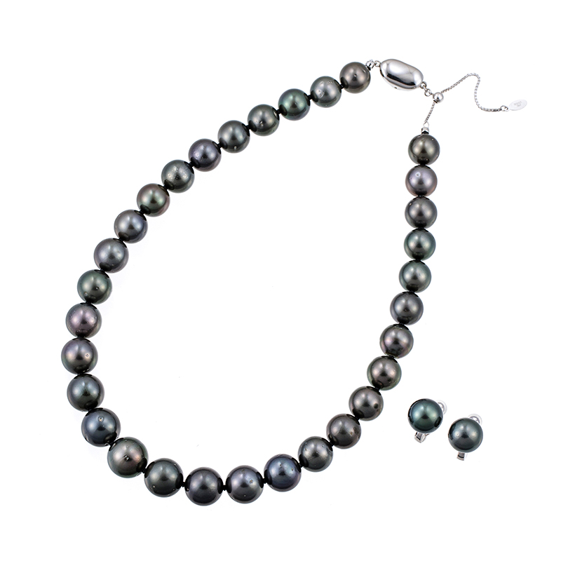 SV テリVeryGood 黒蝶真珠 ネックレス & フェザータッチイヤリング 2点セット