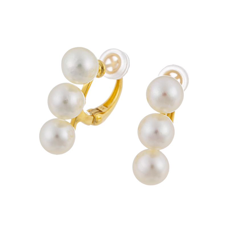 SV 越物 アコヤ真珠 ナチュラルシャンパンカラー フェザータッチイヤリング P 約6.0mm