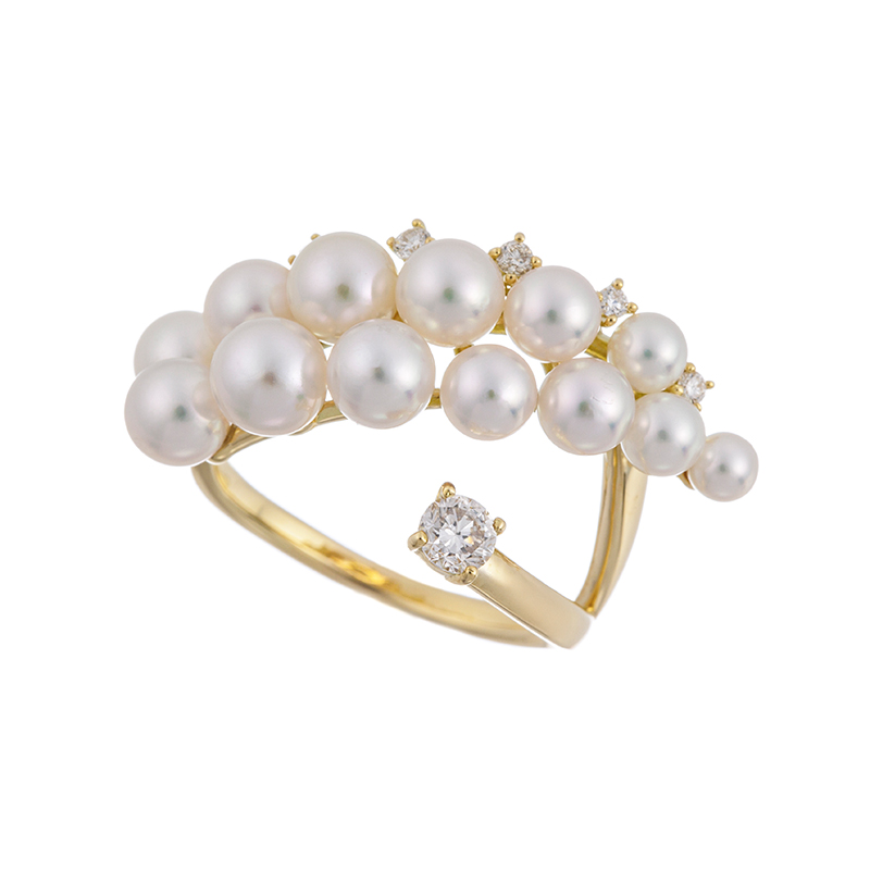 K18YGテリExcellentアコヤ真珠ダイヤリングP約3.0-5.0mmD約0.27ct