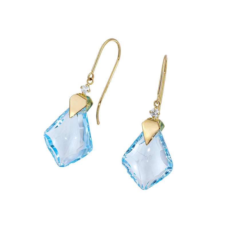 GSTV K18YG スカイブルートパーズ ダイヤ ピアス TO 約14.00ct D 約