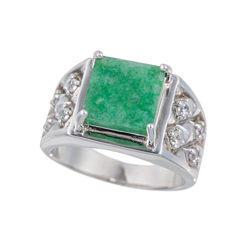 パラジウムシルバー950 ヒスイ 天然ホワイトジルコン リング J 約2.00ct ZI 約0.25