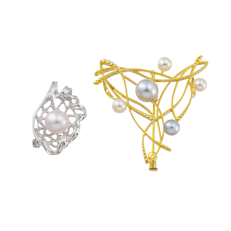 SVアコヤ真珠ペンダントトップアコヤ真珠無調色&マルチカラー(トリート)ペンダントブローチ2点セット