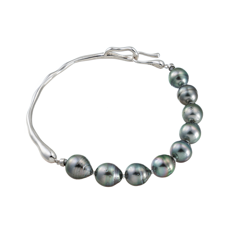 SV 黒蝶真珠 ナチュラルグレーカラー ブレスレット P 約8.0-9.0mm 約18cm